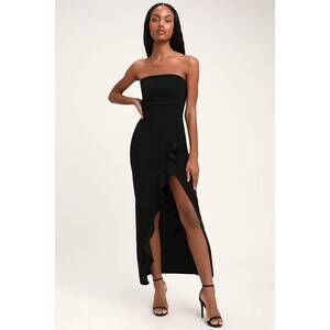 Lulus After Hours Black Strapless Ruffled Maxi Dress - Size L